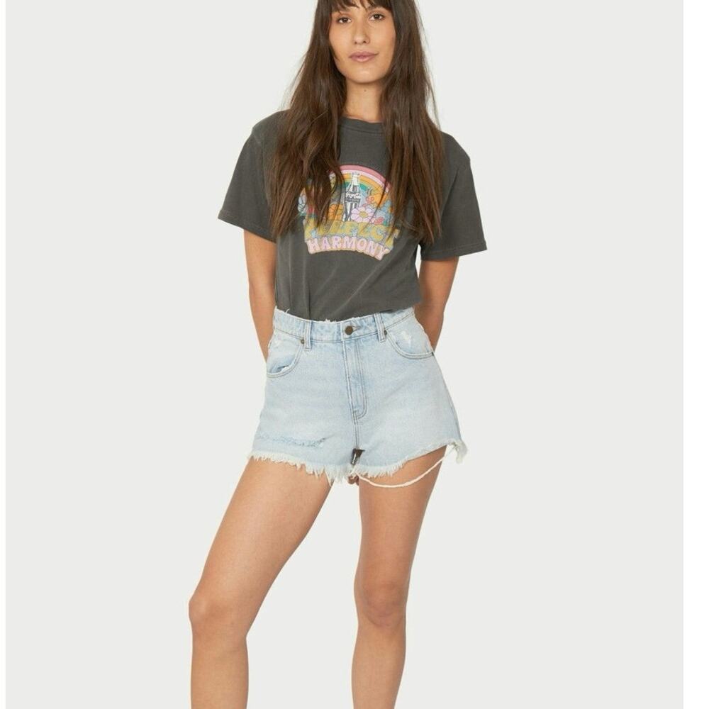 Rollas Sz 30 Dusters High Rise Denim Shorts Light Wash Distressed Nice!